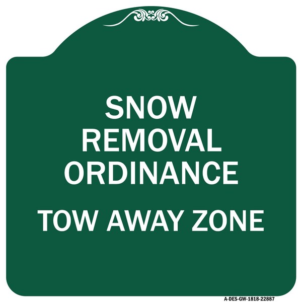 Snow Emergency Route Tow Away Zone W/ Graphic, Green & White Aluminum Sign, 18" x 18", GW-1818-22887